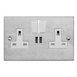 Switched Socket Outlet with USB-A+A Chargers 2 gang 13 amp