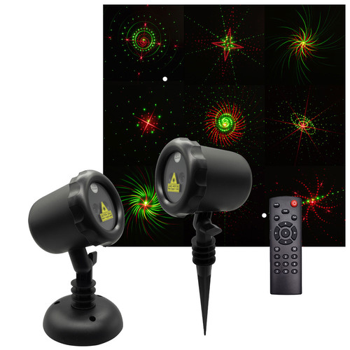 Red & Green Laser Christmas Projector 16 Motion Pattern Effects Wall & Spike Light IP65 240V