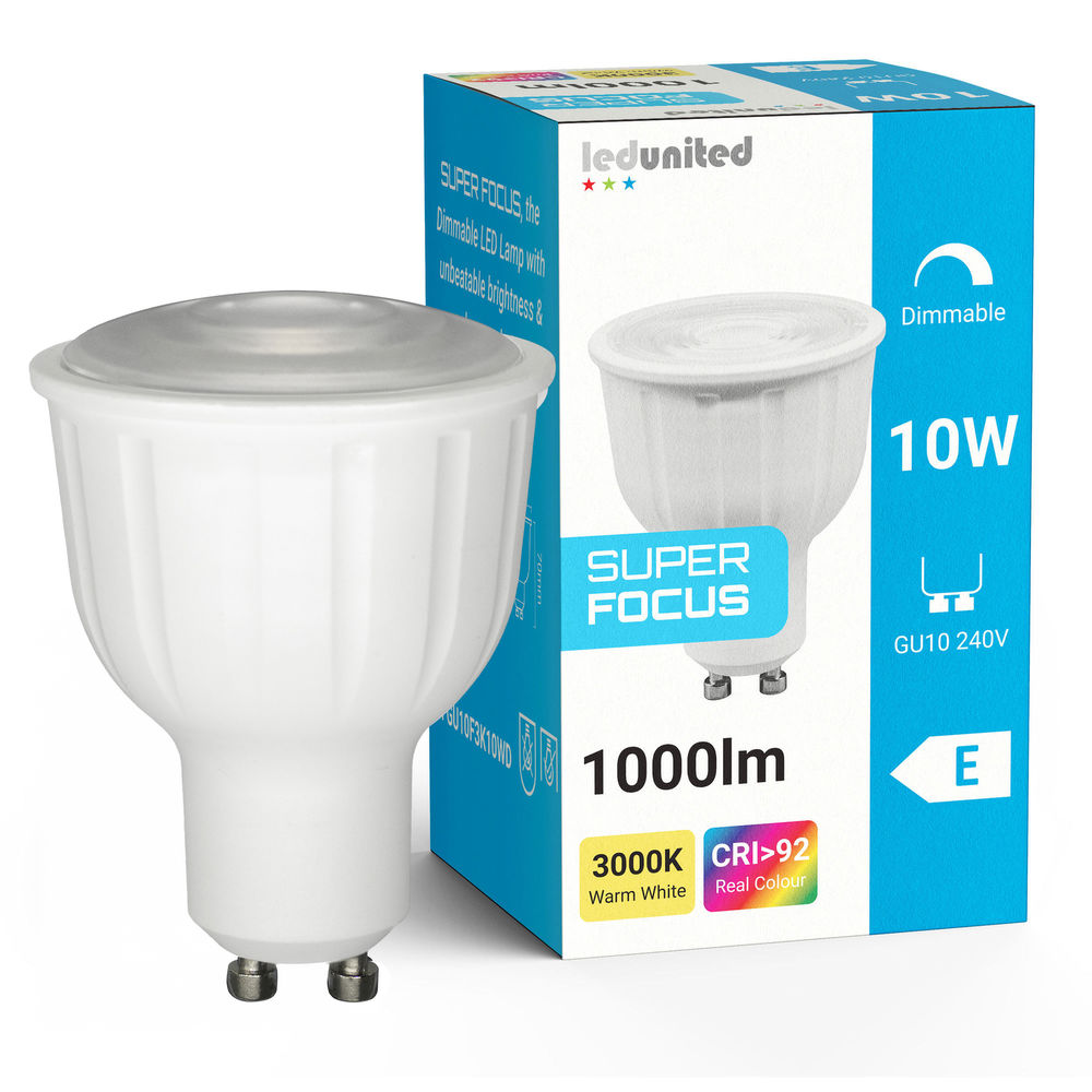 Super Focus LED GU10 10W 1000lm CRI92 Dimmable Lamp 24° 3000K Warm White — view 1