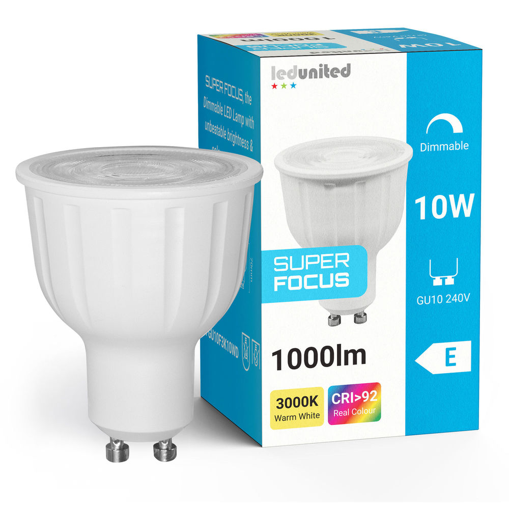Super Focus LED GU10 10W 1000lm CRI92 Dimmable Lamp 38° 3000K Warm White — view 1