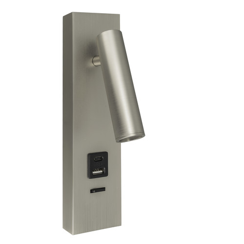 Vector Surface USB-A+C Bedside Wall Light Satin Nickel 3W