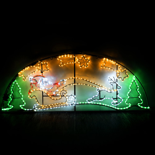 Santa on Slide with Stars Animated LED Christmas Motif Light Festive Display (1800x700mm) White, Red, Yellow, Green