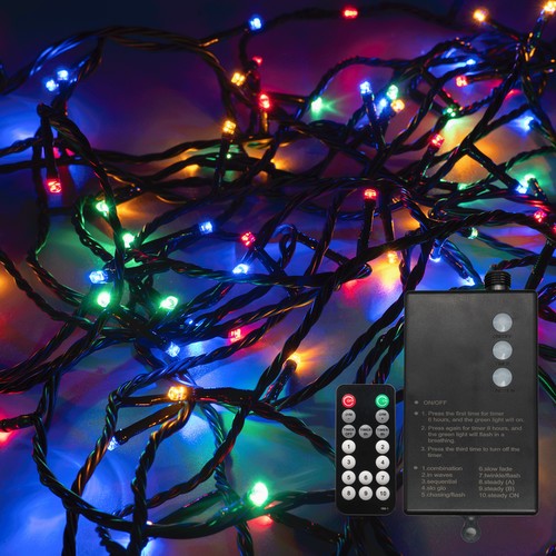 LED String Light Battery Multi-Power Connectable 40M Dual Colour Indoor/Outdoor Warm White + Multi Colour Green Cable