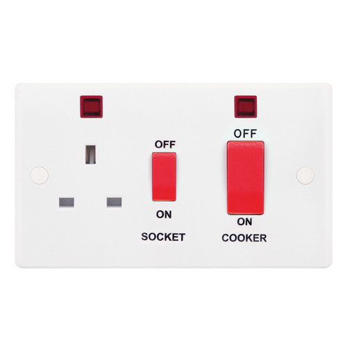 Cooker Switch 45 Amp Cooker & 13 Amp Switched Socket & Neons White