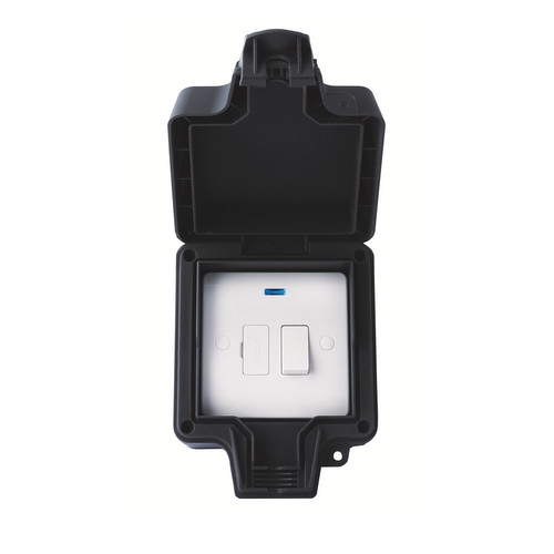 Hurricane Outdoor Switched Fuse Spur IP66 1 gang 13 amp neon Black