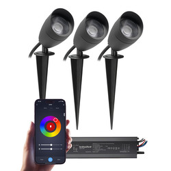 Sub RGBW Hood Anti-Glare Garden Spike Spotlight Zonik Wifi and Bluetooth Smart Kit 24V 3 x 6W RGB + 3000K Warm White Black