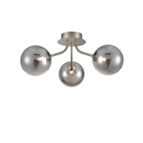 Cosmic 3 Ceiling Light FL2469-3-376 Satin Nickel Smoked Glass 15W