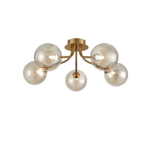 Cosmic 5 Ceiling Light FL2470-5-377 Antique Gold Amber Glass 25W