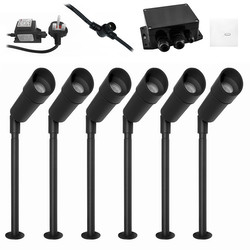 LED Hood Outdoor Garden Spike Light | Plug n Play Kit | Wireless | Black | 12V 6 x 1W 3000K Warm White