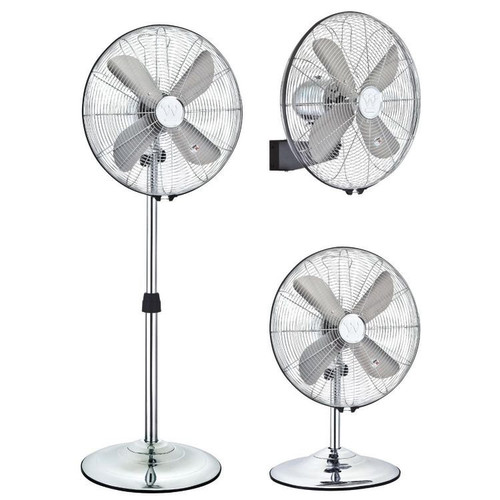 3-in-1 Oscillating Portable Pedestal Stand, Desk & Wall Fan Chrome 16" (40cm)