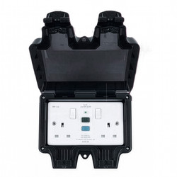 Hurricane Outdoor Switched Socket IP66 2 Gang Double Pole 13A RCD Black
