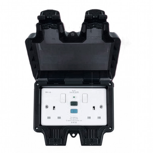 Hurricane Outdoor Switched Socket IP66 2 Gang Double Pole 13A RCD Black