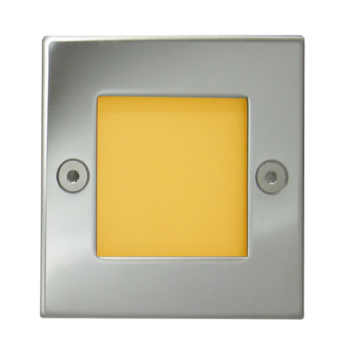 Super Square Low Level Recessed Wall Light  24V Polished Chrome / Frosted Glass Amber