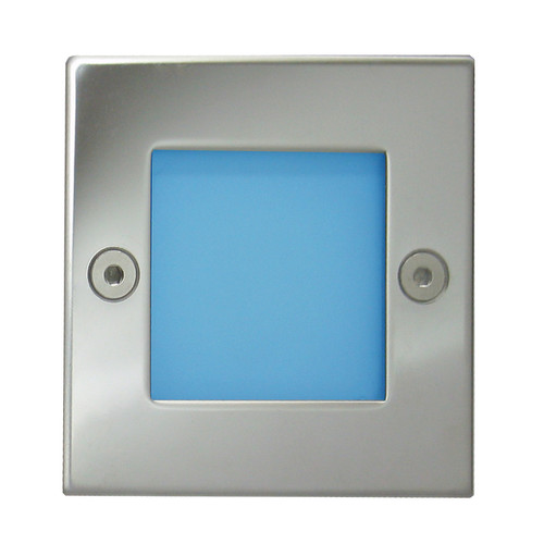 Super Square Low Level Recessed Wall Light  24V Polished Chrome / Frosted Glass Blue