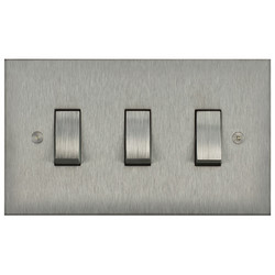 Horizon Square Rocker Switch 3 gang 20 amp 2 way Satin Stainless Steel