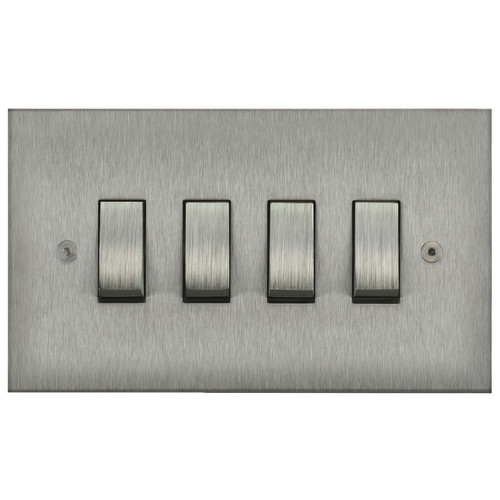 Horizon Square Rocker Switch 4 gang 20 amp 2 way Satin Stainless Steel
