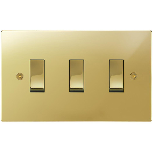 Horizon Square Rocker Switch 3 gang 20 amp 2 way Polished Brass
