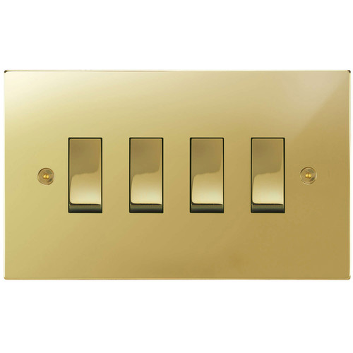 Horizon Square Rocker Switch 4 gang 20 amp 2 way Polished Brass