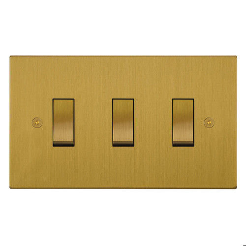 Horizon Square Rocker Switch 3 gang 20 amp 2 way Satin Brass