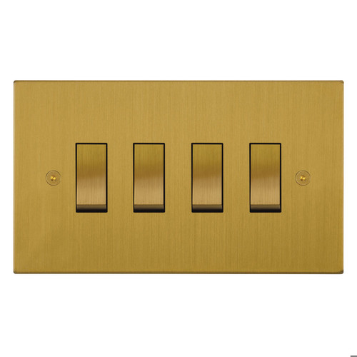 Horizon Square Rocker Switch 4 gang 20 amp 2 way Satin Brass