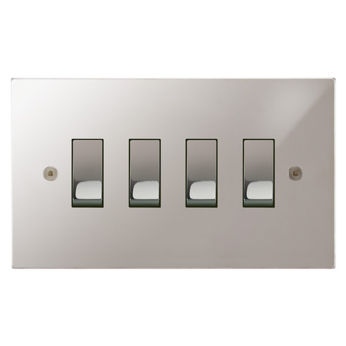Horizon Square Rocker Switch 4 gang 20 amp 2 way Polished Stainless Steel