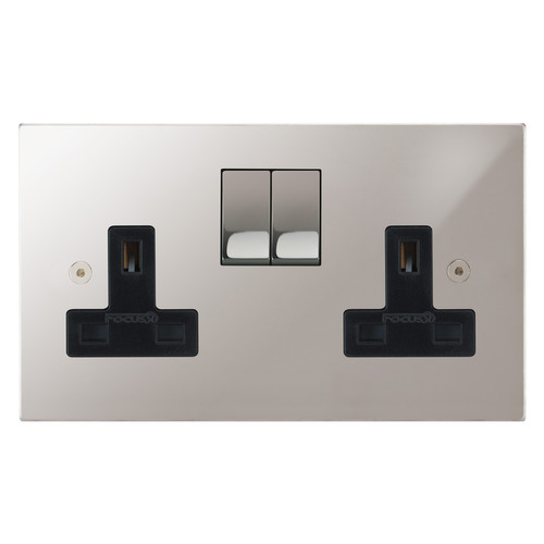 Horizon Square Switched Socket Outlet 2 gang 13 amp Polished Chrome