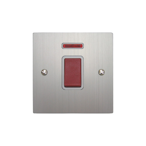 Cooker Switch 1 gang plate 45 amp cooker neon Aluminium