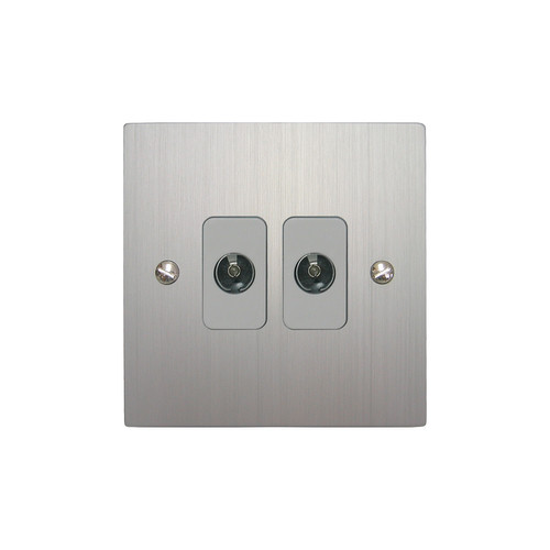 TV Socket 2 gang non-isolated television co-axial Aluminium