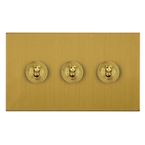 Horizon Square Dolly Switch 3 gang 20 amp 2 way Satin Brass