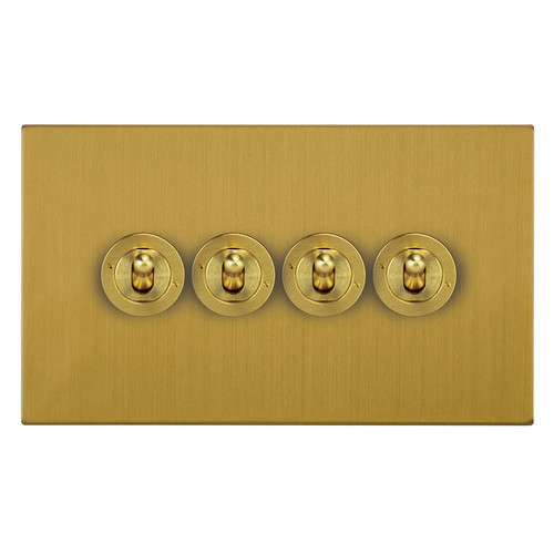 Horizon Square Dolly Switch 4 gang 20 amp 2 way Satin Brass
