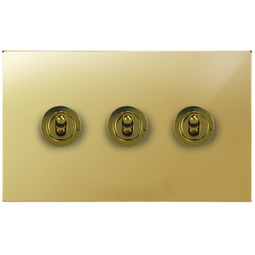 Horizon Square Dolly Switch 3 gang 20 amp 2 way Polished Brass