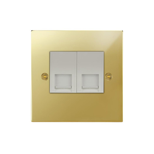 Horizon Square Communications Socket 2 gang RJ45 cat 6 socket Polished Brass