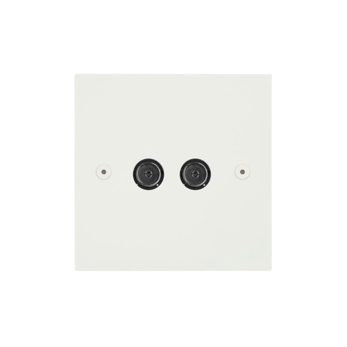 Horizon Square TV Socket 2 gang television co-axial and fm non-isolated Primed White