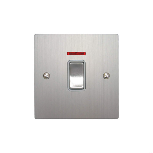 Rocker Switch 1 gang 20 amp double pole neon Aluminium