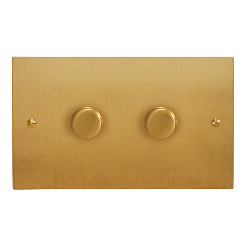 Horizon Square Dimmer Switch 2 gang 400 watt double plate Satin Brass