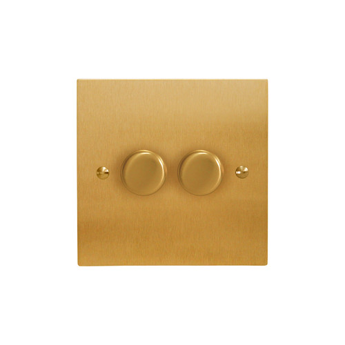 Horizon Square Dimmer Switch 2 gang 400 watt 2 way Satin Brass
