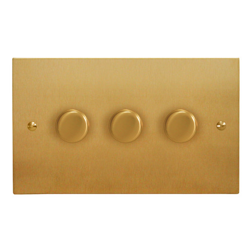 Horizon Square Dimmer Switch 3 gang 400 watt 2 way Satin Brass