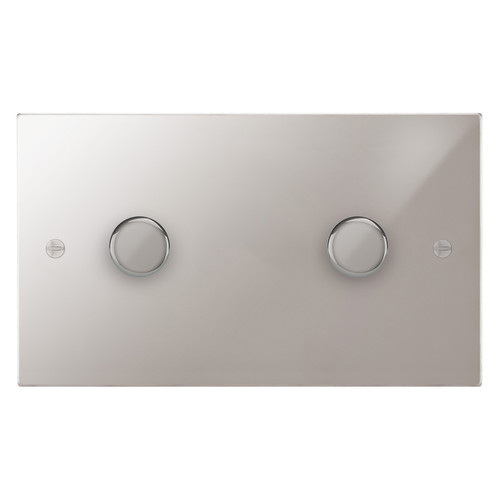 Horizon Square Dimmer Switch 2 gang 400 watt double plate Polished Stainless Steel