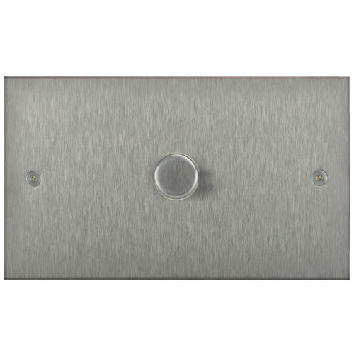 Horizon Square Dimmer Switch 1 gang 630 watt 2 way double plate Satin Stainless Steel