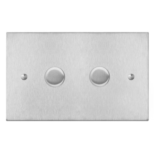 Horizon Square Dimmer Switch 2 gang 400 watt double plate Satin Stainless Steel