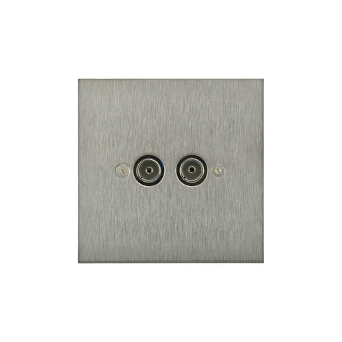 Horizon Square TV Socket 2 gang television co-axial Satin Stainless Steel