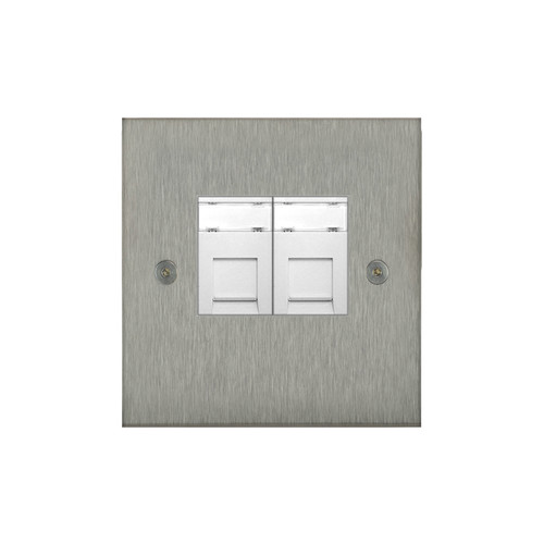 Horizon Square Communications Socket 2 gang RJ45 cat 6 Satin Stainless Steel