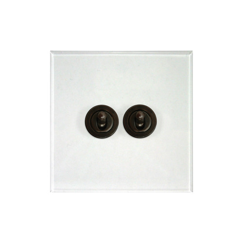 Prism Dolly Switch 2 gang 20 amp 2 way Antique Bronze / Clear Perspex