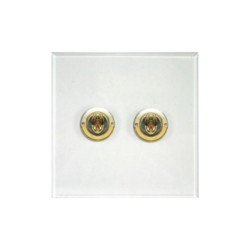 Prism Dolly Switch 2 gang 20 amp 2 way Polished Brass / Clear Perspex