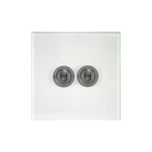 Prism Dolly Switch 2 gang 20 amp 2 way Satin Stainless Steel / Clear Perspex