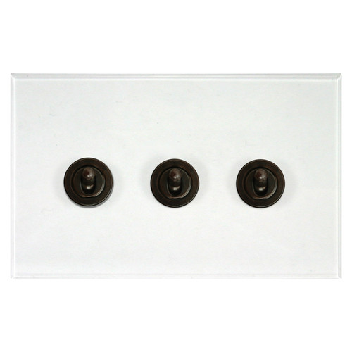 Prism Dolly Switch 3 gang doll 20 amp 2 way Antique Bronze / Clear Perspex