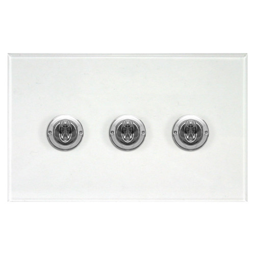Prism Dolly Switch 3 gang 20 amp 2 way Polished Stainless Steel / Clear Perspex