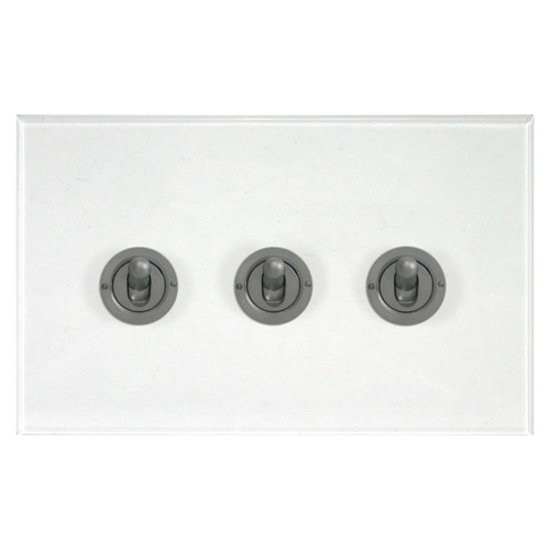 Prism Dolly Switch 3 gang 20 amp 2 way Satin Stainless Steel / Clear Perspex