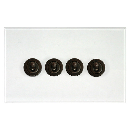 Prism Dolly Switch 4 gang 20 amp 2 way Antique Bronze / Clear Perspex