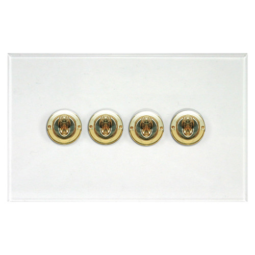 Prism Dolly Switch 4 gang 20 amp 2 way Polished Brass / Clear Perspex
